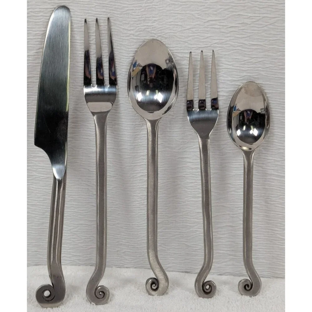 Pier 1 Imports - LILY - Fork  & Spoon & Knife - Swirl Scroll Stainless - 5 Piece